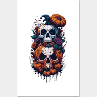 Spooky Skull Pumpkin Stack - Halloween Posters and Art